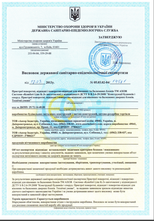 гігієнічний висновок AXOR1